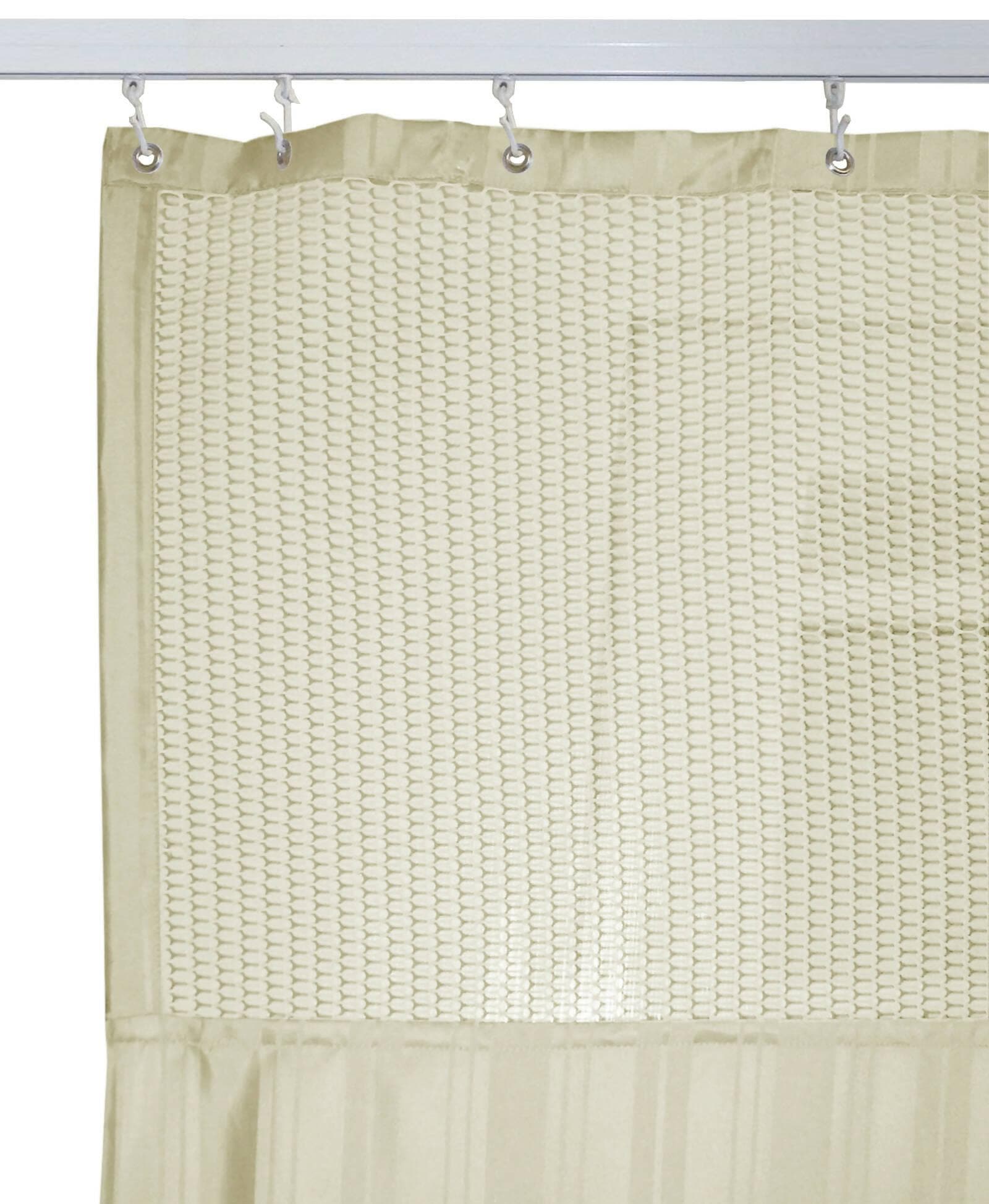 Hospital Partition Curtains, Clinic Curtains Size 16 FT W x 7 ft H, Channel Curtains with Net Fabric, 100% polyester 32 Rustfree Metal Eyelets 32 Plastic Hook, Cream, Stripes Design (16x7 FT ) - HalfPe