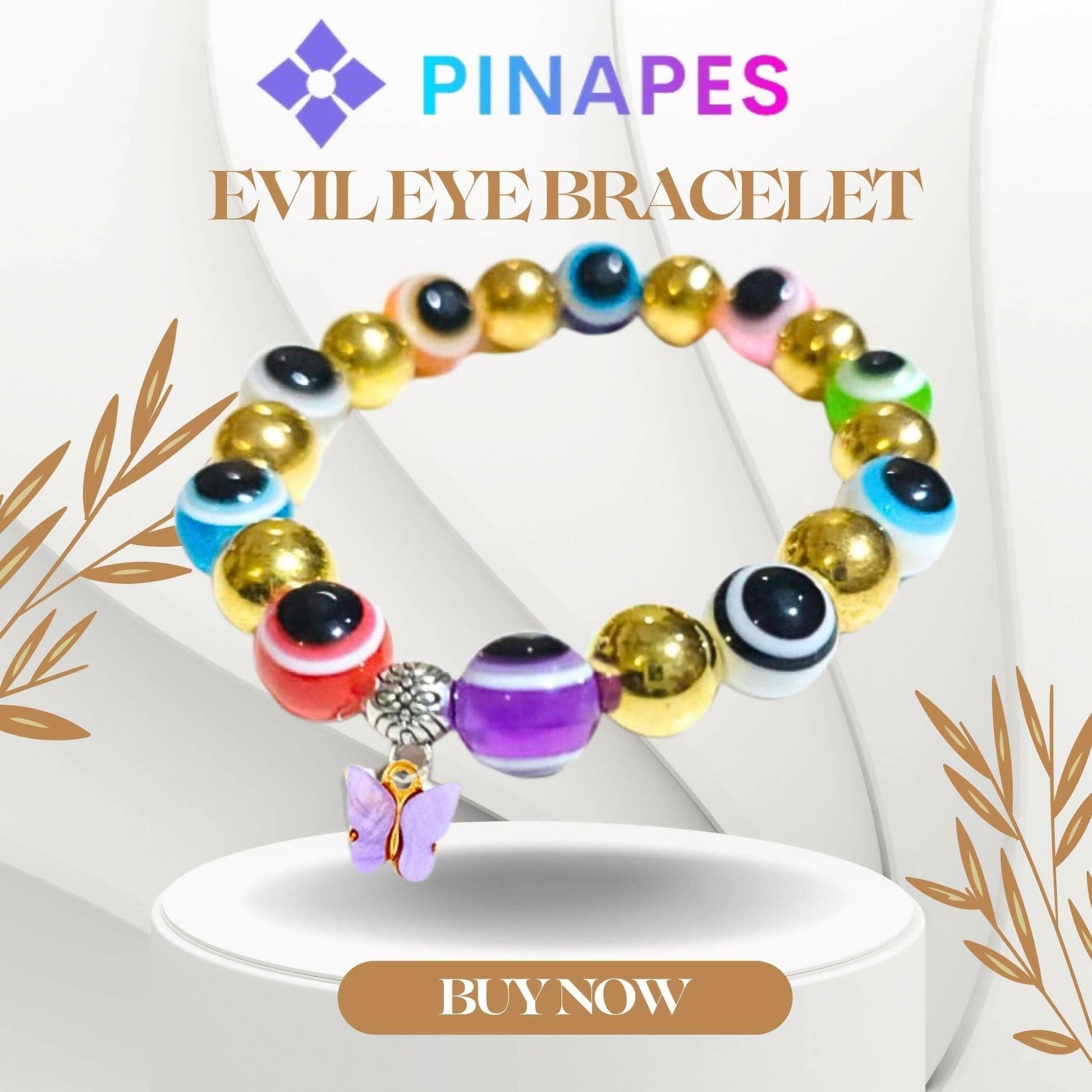 Pinapes Butterfly Beads and Evil Eye Charm Bracelet A Must-Have for Fashionable and Superstitious Women with violet butterfly (multi color) - HalfPe