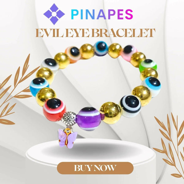 Pinapes Butterfly Beads and Evil Eye Charm Bracelet A Must-Have for Fashionable and Superstitious Women with violet butterfly (multi color) - HalfPe