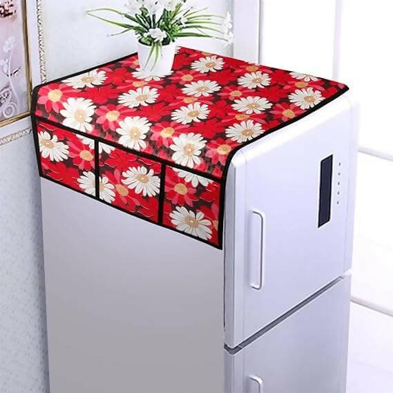 WISHLAND Single Door Fridge Cover Combo Set of 1 Fridge Cover and 3 Multipurpose Fridge Mats - HalfPe