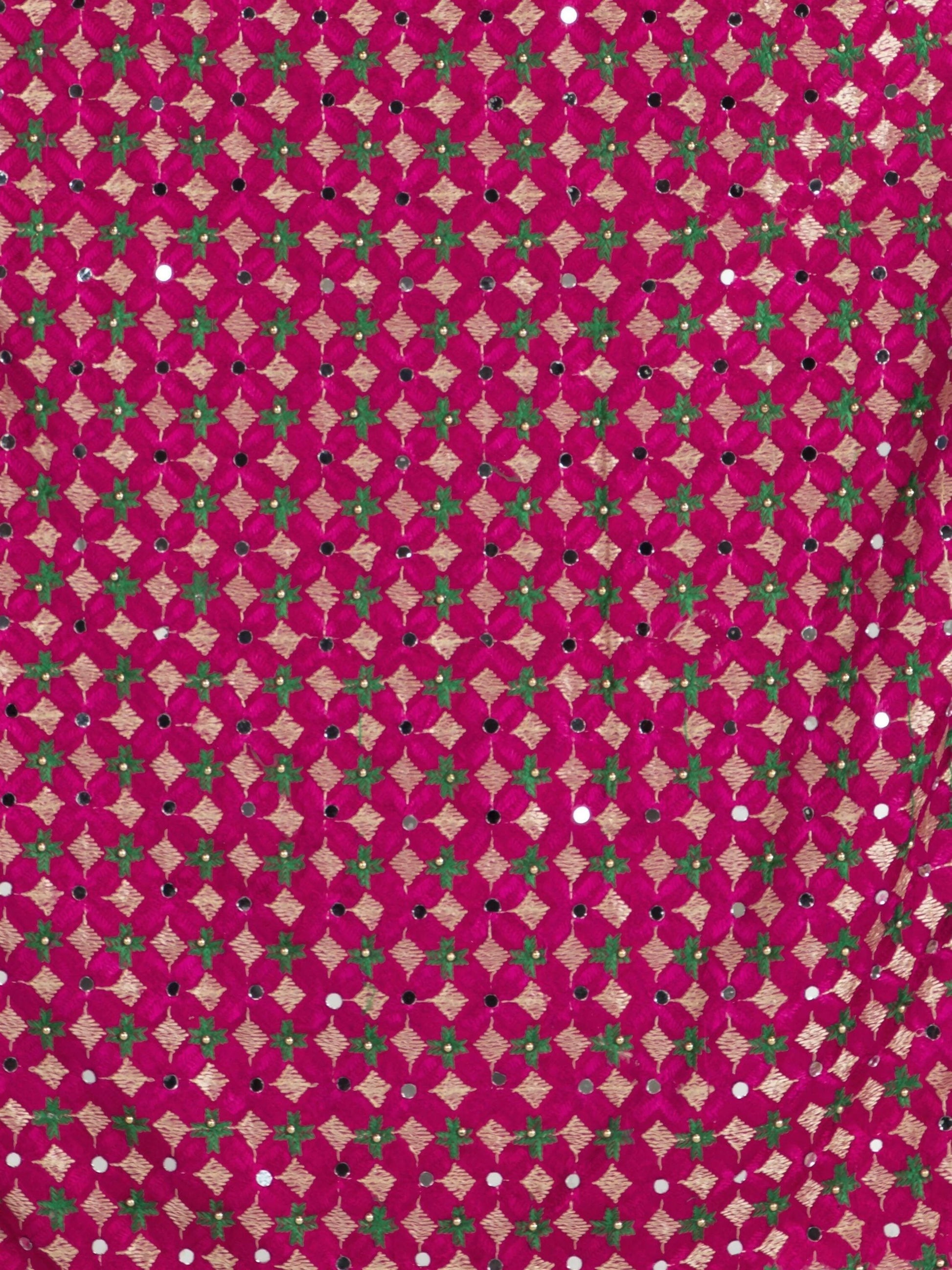 Phulkari Dupatta with Mirror Work (Magenta Green) - HalfPe