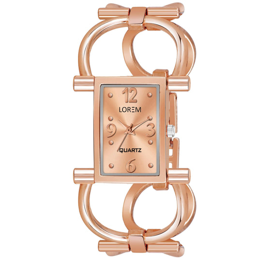 LOREM Rose Gold Trending Square Braclet Analog Watch For Women LR293 - HalfPe