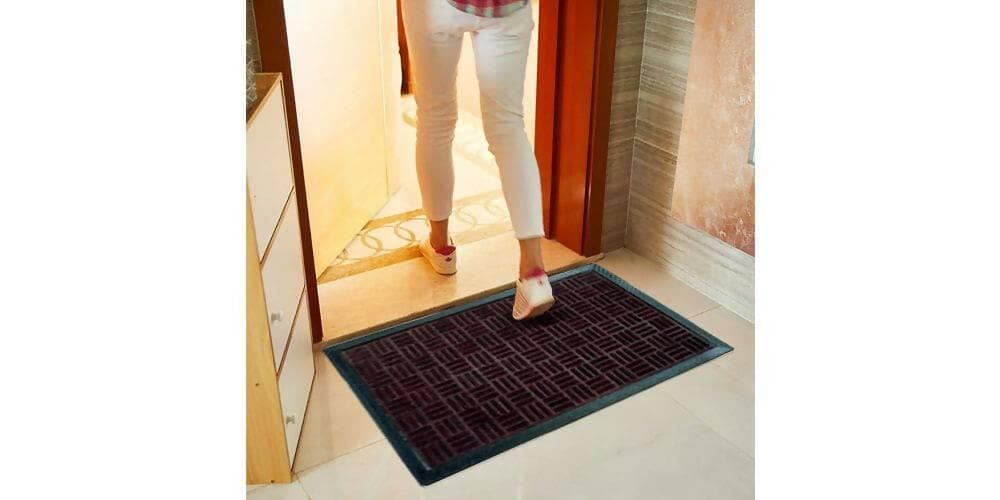 Mats Avenue Polypropylene Rubber Backed Geometric Pattern Door Mat Brown Color 40x60 CM Set of 2 - HalfPe