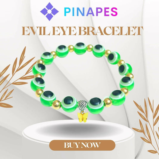 Pinapes yellow Butterfly Beads and Evil Eye Charm Bracelet A Must-Have for Fashionable and Superstitious Women (light green) - HalfPe