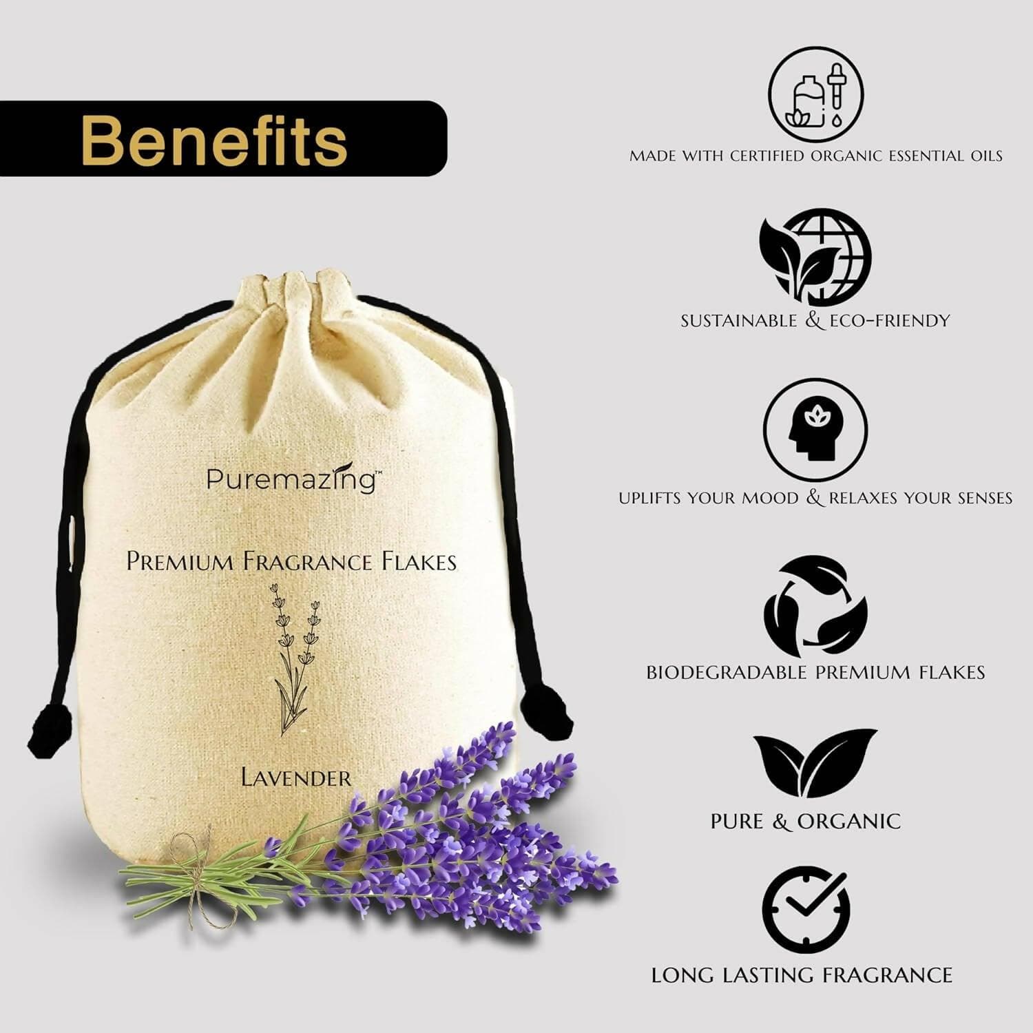 Puremazing Premium Lavender Fragrance Flakes Bag 100% Natural Essential Oil | Long Lasting Car Fresheners | Biodegradable & Eco Friendly | Car Air Freshener for Dashboard - HalfPe