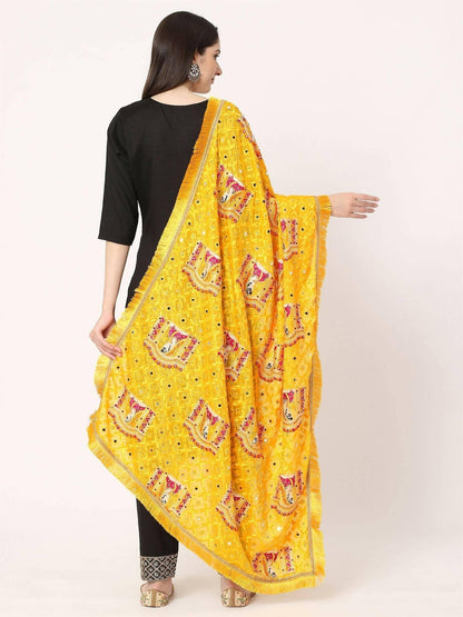 Doli Design Yellow Multicolour Embroidery Phulkari Dupatta with Beads - HalfPe