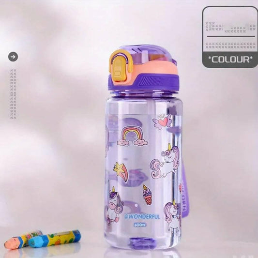 Attractive cartoon water bottle (Purple - 500ml) - HalfPe