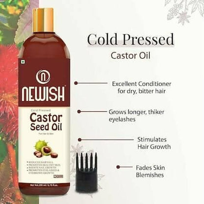 Newish Premium Castor Oil for Hair Growth, Skin and Eyebrow| Pure Cold Pressed 200ML (Pack Of 2) - HalfPe