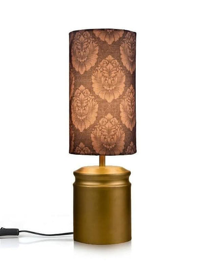 Metal Golden Table Lamp With Motives Printed Shade - HalfPe