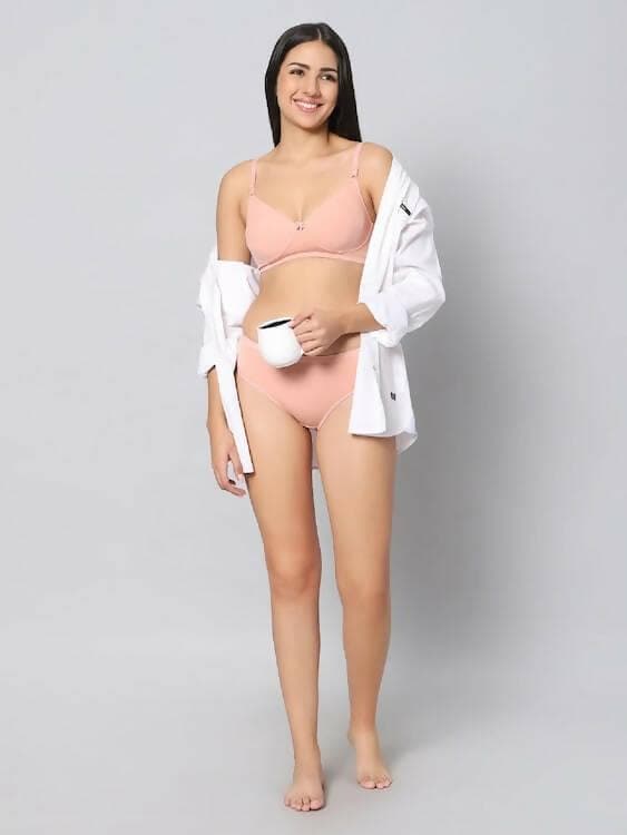 peach Non Padded Full Coverage Bra & Panty Set - HalfPe