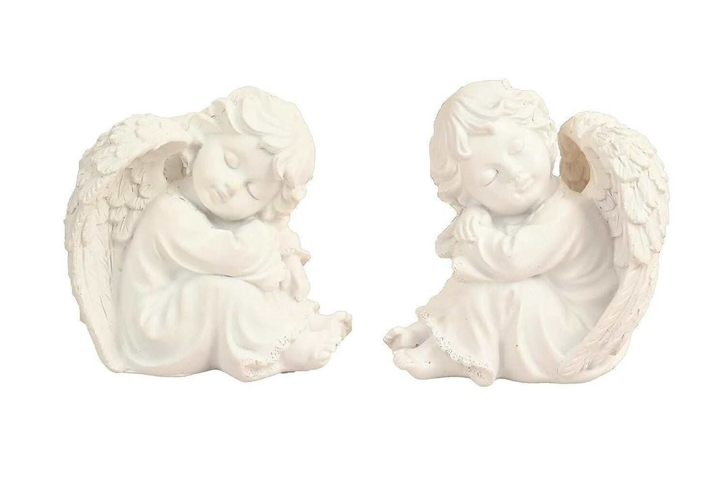 KariGhar Resin Small White Sitting Angel Statue (Set of 2) - HalfPe