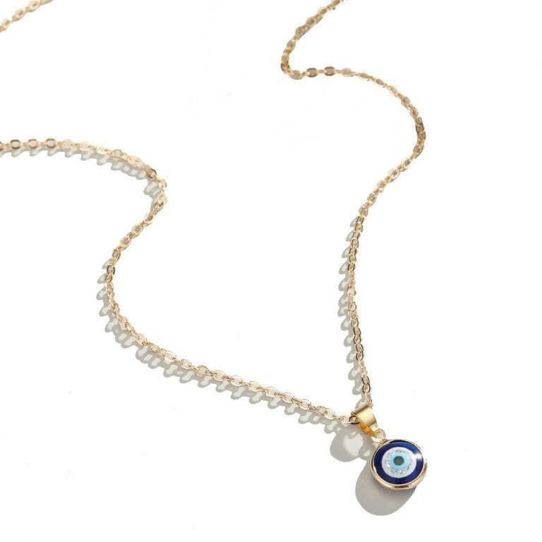 Pinapes Blue Turkish Evil Eye Pendant Chain Necklace for Women (Sky blue & white, pack of 2) - HalfPe