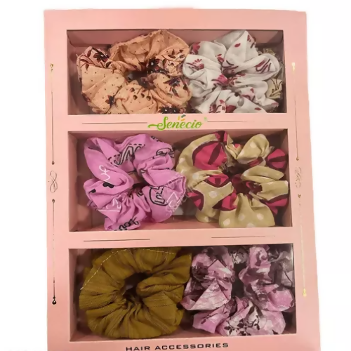 SENECIO Pink Gift Box Pack Printed 3D Colors Rubber Band Scrunchies(12Pcs) - HalfPe