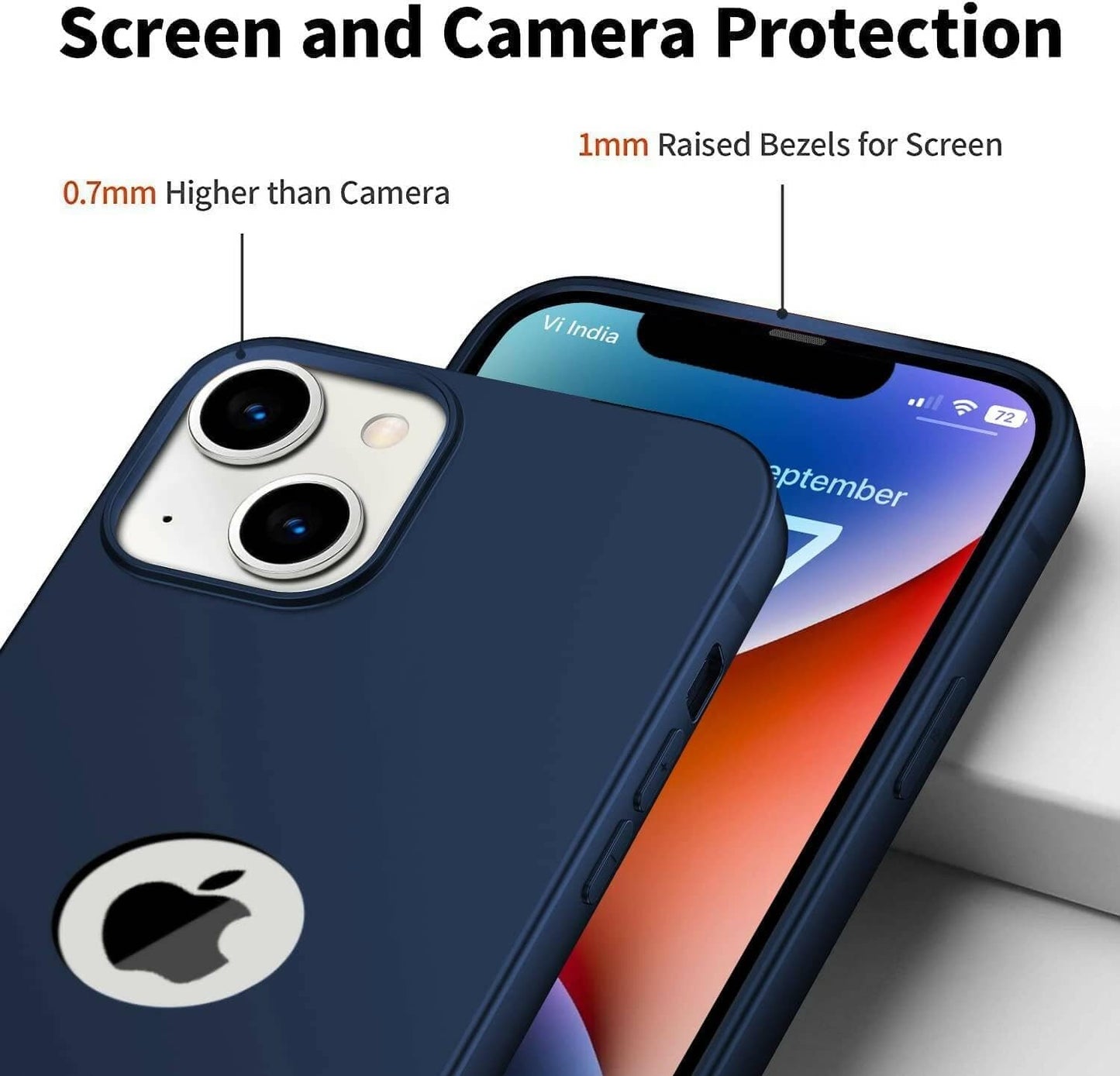 SQUIF Silicone Slim Soft Back Case for iPhone 14 Plus Cover Ultra Thin, Flexible with Extra Camera Protection (Blue) - HalfPe