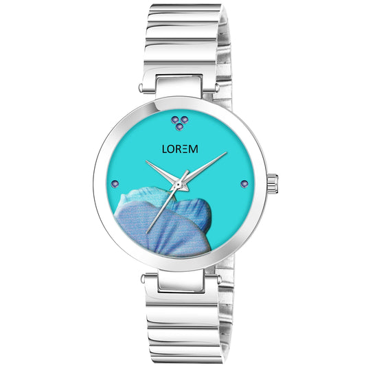 LOREM Sky Blue Flower Designer Analog Watch For Women LR310 - HalfPe