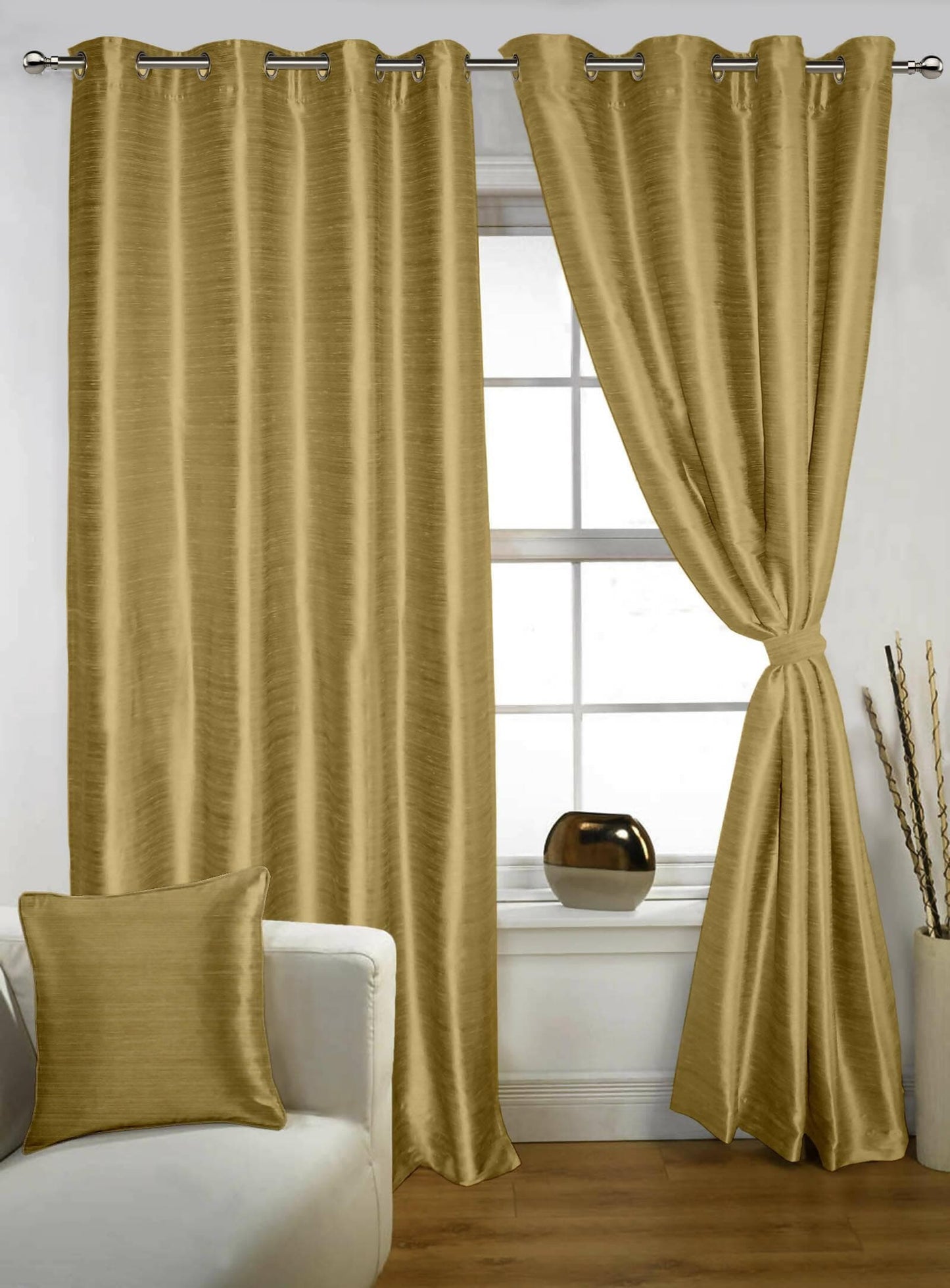 Lushomes Silk Curtain with Blackout Lining, Gold Curtain with Blackout Matching Lining, Door Curtains, Curtain for Living, Curtains & Drapes, urban space curtains (54 X 90 inches) - HalfPe