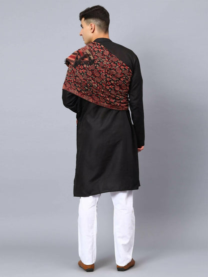 Black Pure Wool Kani Multiweave Shawl - HalfPe