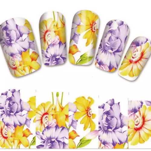 SENECIO Yellow Purple Flower YZW1404 NailArt Manicure Decal Water Transfer Sticker - HalfPe