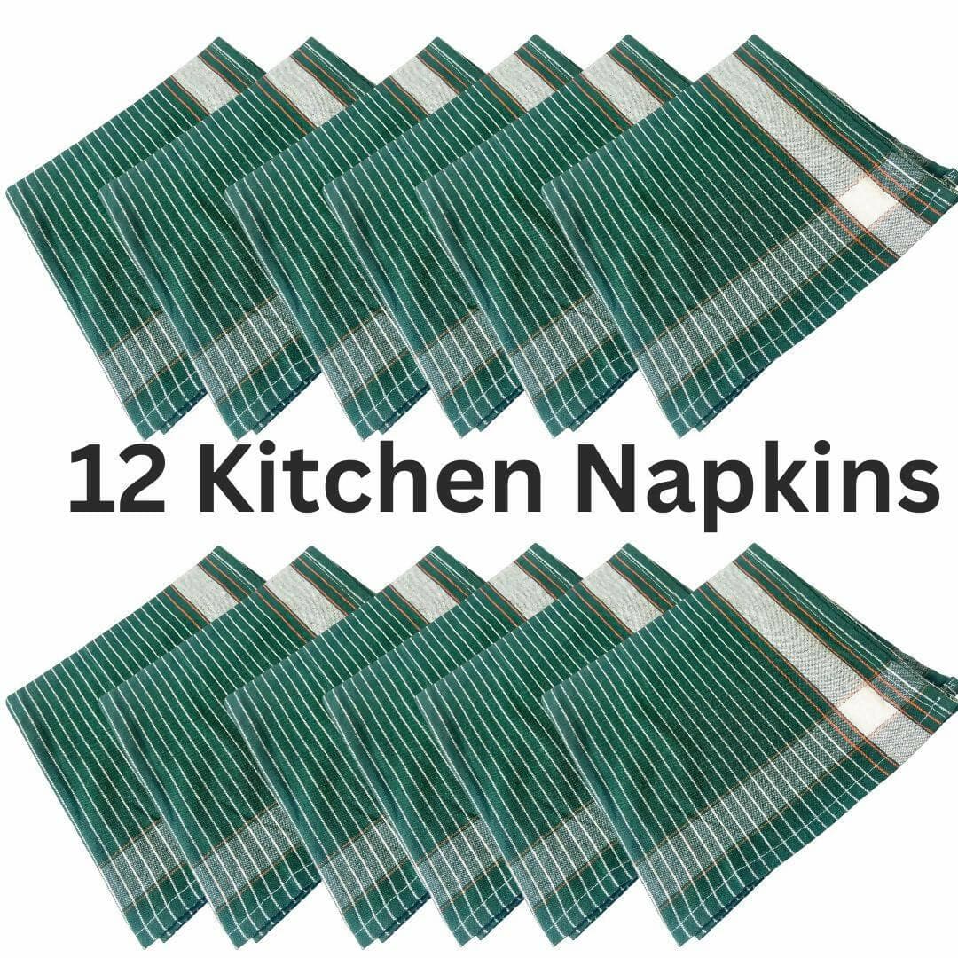 Cleaning Machine Washable Multipurpose Cotton Checked And Stripe Kitchen Towel Napkins, Modern kitchen accessories items, Napkins, Roti Clothes Wrap duster, 18x18 Inch, Set of 12, Stripe Green - HalfPe