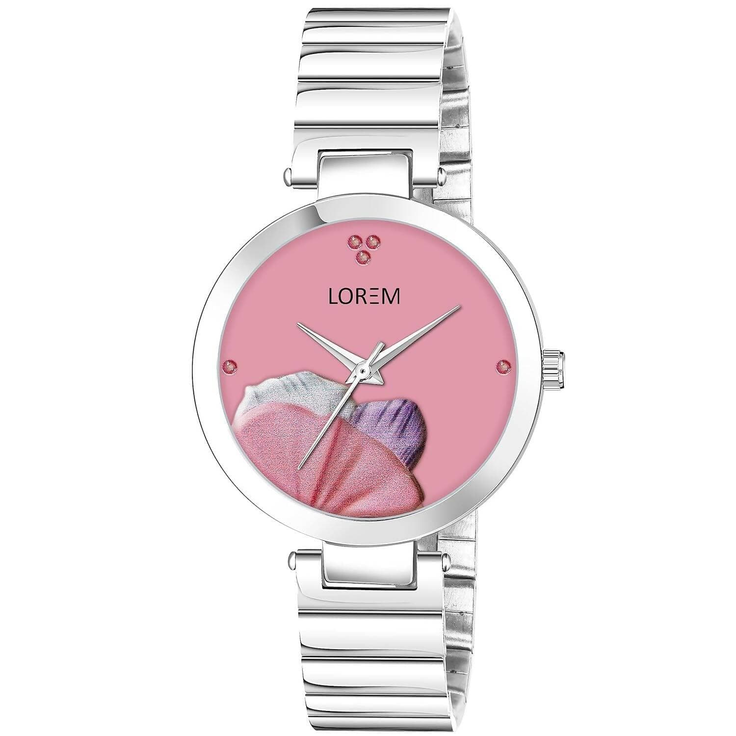 LOREM Pink Flower Designer Analog Watch For Women - HalfPe