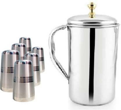 SHINI LIFESTYLE Stainless Steel Jug Set or best quality steel Glass set, Water Jug, juice glass Jug Glass Set - HalfPe