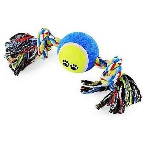 PetGains PGC Dual Knot Tennis Ball Rope Toy for Dogs Set of 3 (Multicolor) - HalfPe