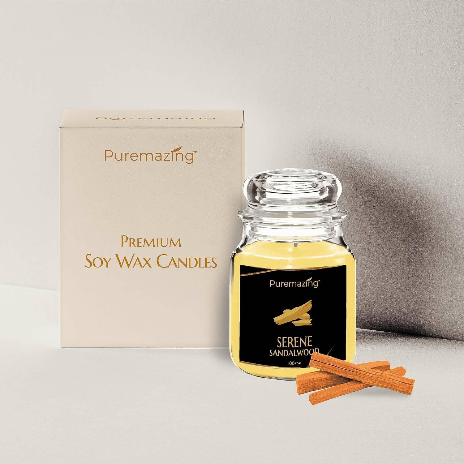 Puremazing Scented Soy Wax Candle with Sandlewood fragrance for Aromatherapy, Home Decor, and Gift Set (Burning time: 30 hours) - HalfPe