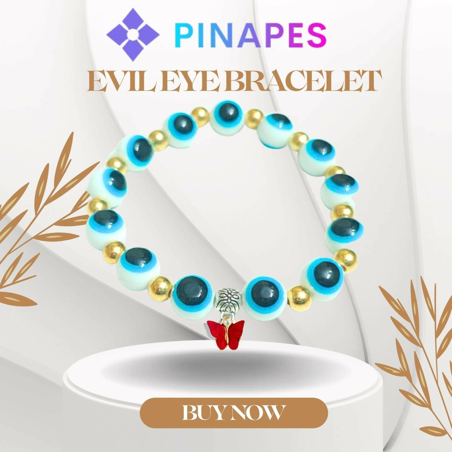 Pinapes Butterfly Beads and Evil Eye Charm Bracelet A Must-Have for Fashionable and Superstitious Women wit red butterfly (white) - HalfPe