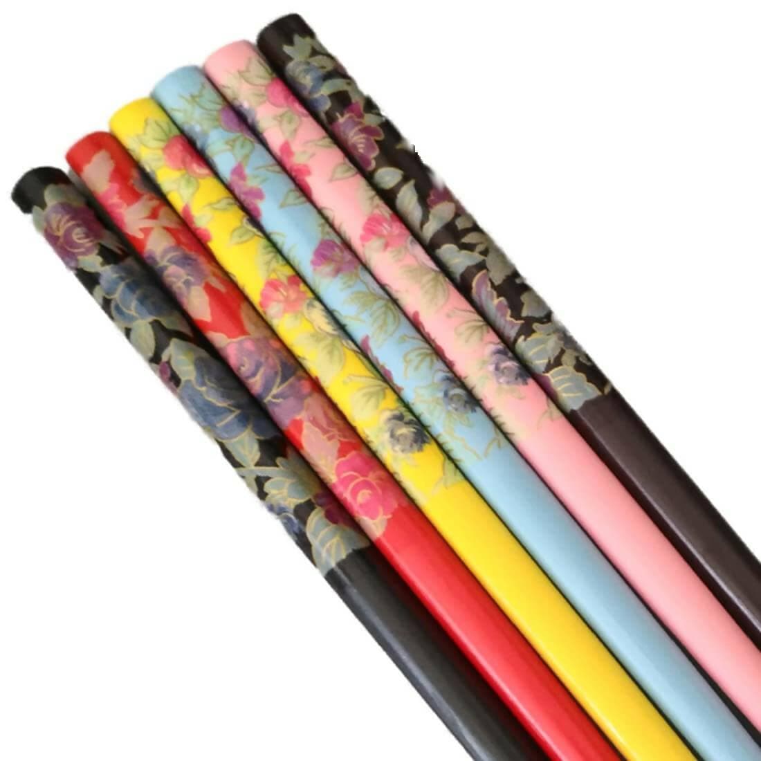 Roll over image to zoom in SENECIO Wooden Handmade Floral Peony Rose Floral Printed Colorful Chopstick Hair Stick For Juda & Bun Pin Set of 6Pc - HalfPe