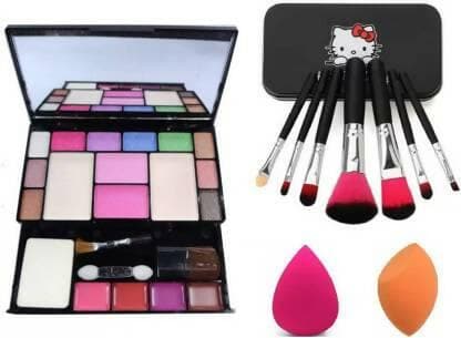 Bingeable Makeup Kit 6171 & Hello Kitty Makeup Brush & 2 Pcs Sponge puff Combo Set (2 Items in the set) - HalfPe