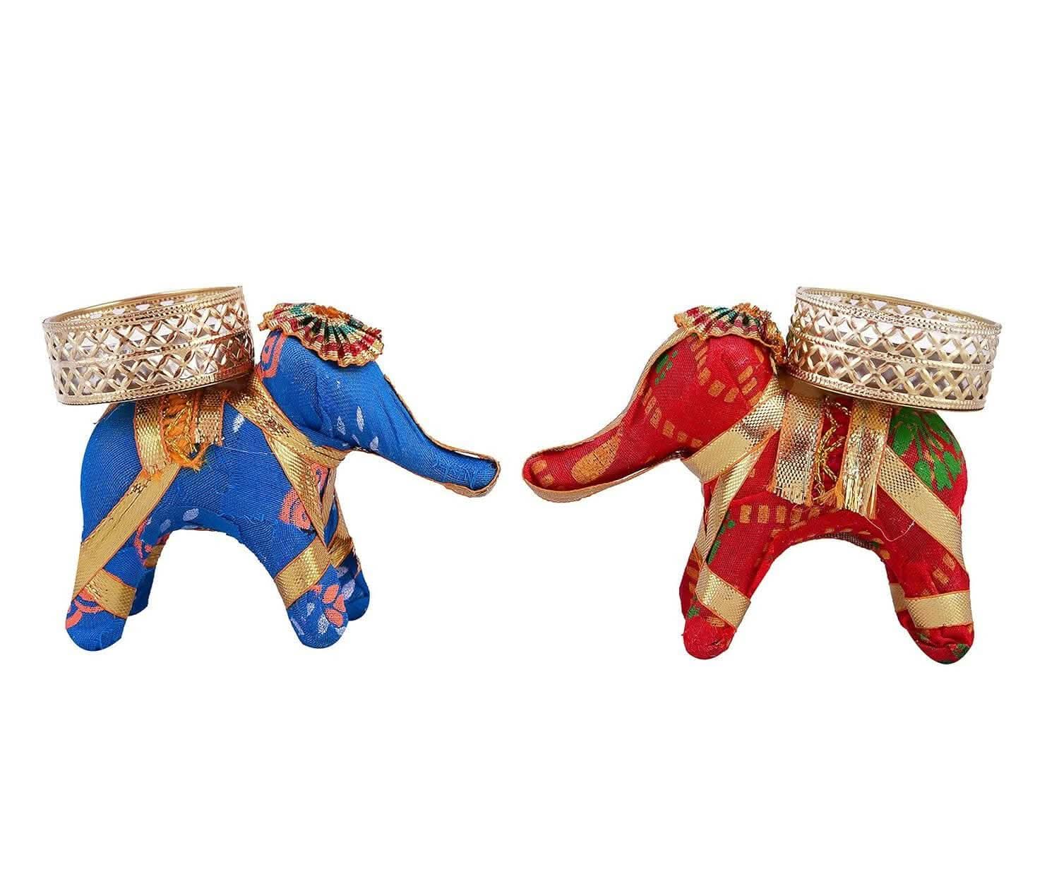 MANTOUSS Diwali Celebration Gourmet Hamper/Diwali Exclusive Dry Fruit Hamper-Designer Potli with Almonds and Cashew+Pair of Handmade Elephant tealight Candle Holder+Diwali Greeting Card - HalfPe