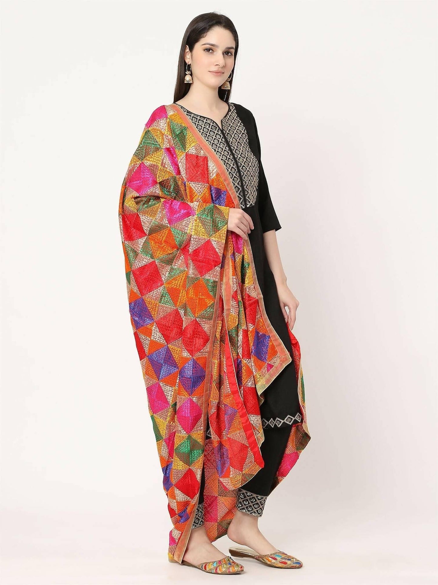 Phulkari Multicoloured Bagh Dupatta - HalfPe