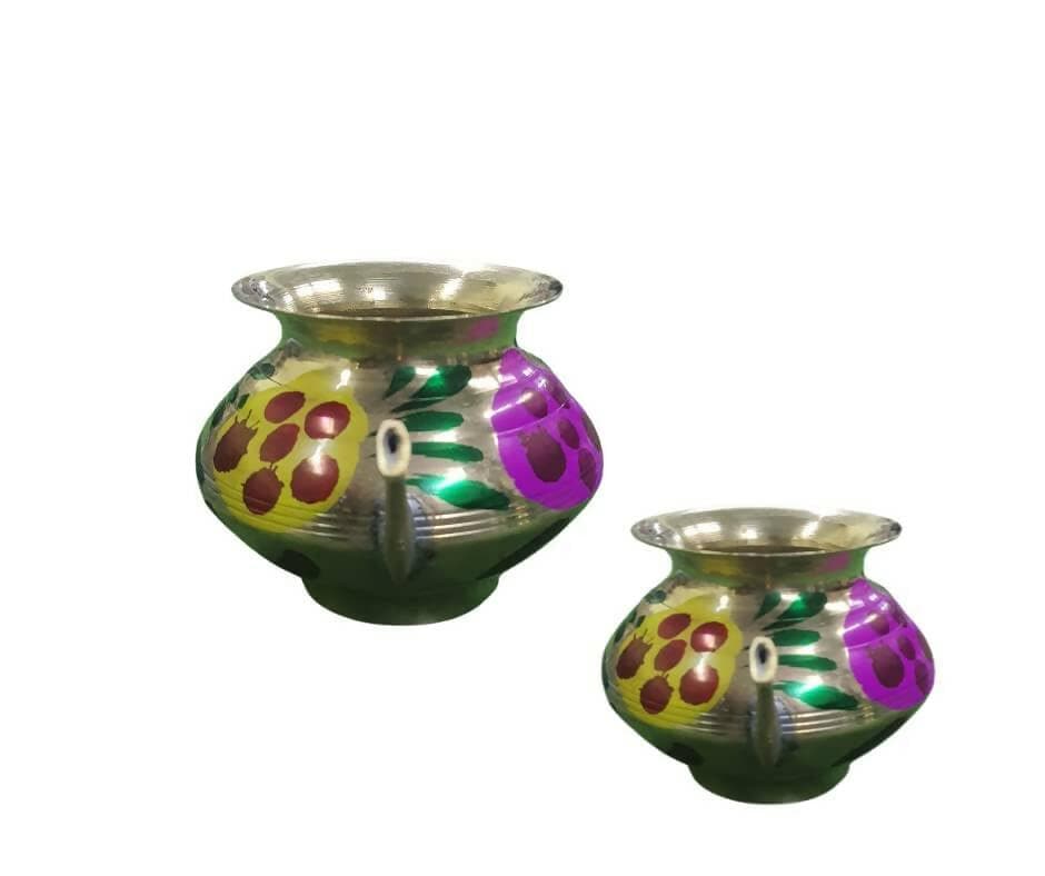 SHINI LIFESTYLE Hand painted Brass pooja Lota (Set of 2) - HalfPe