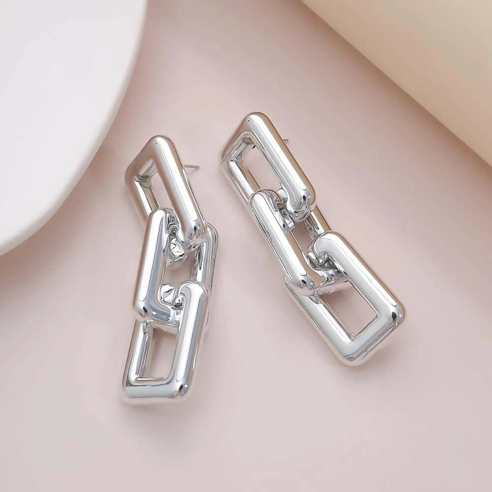 Pinapes Latest Fashion Silver Plated Geometric Shape Design Hoop Dangler Earrings for Women and Girls - HalfPe