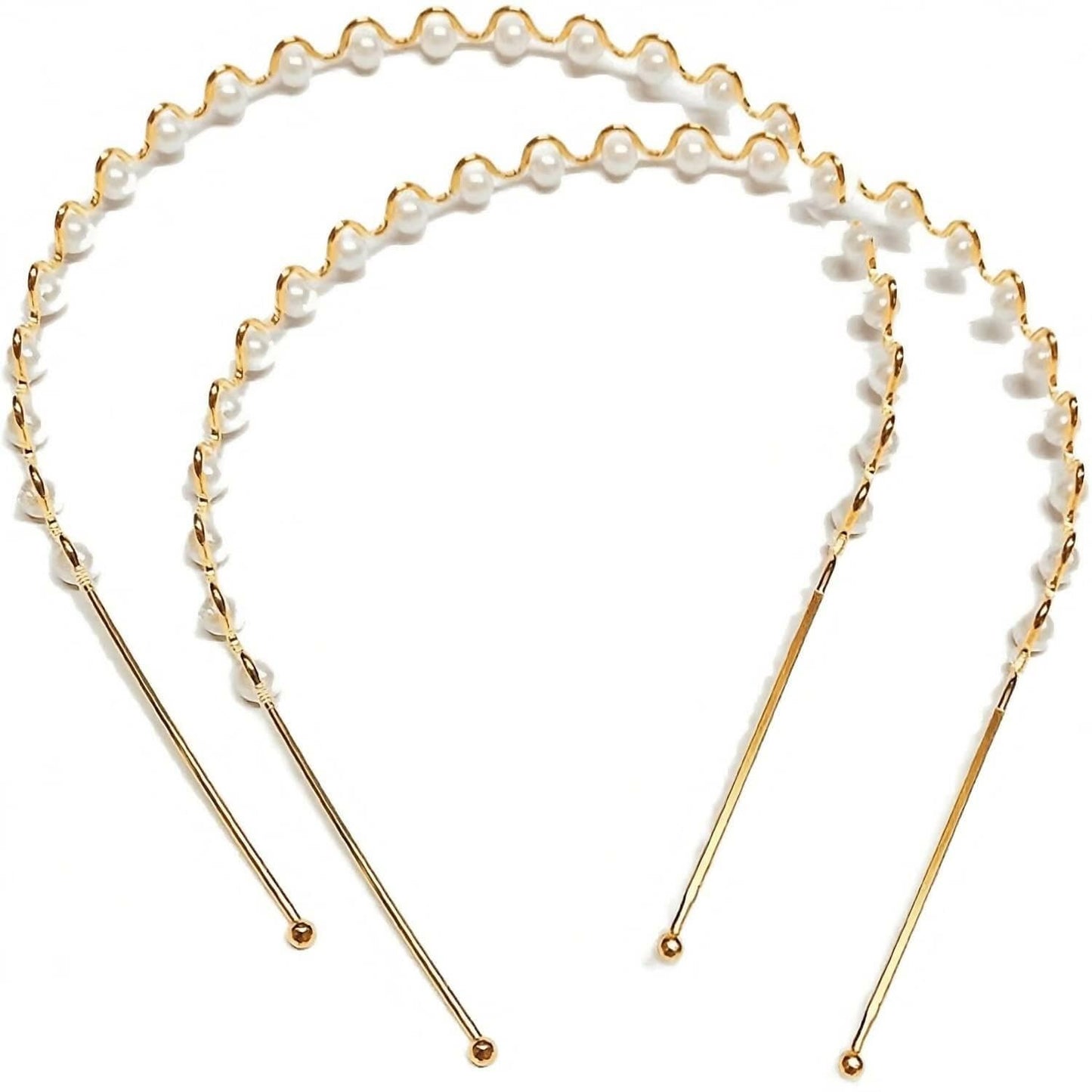 SENECIO Golden Ivory White Pearl Beaded Pearl Magic Hair Band Stylish Moti Unisex Zigzag Headband(2 Pack) - HalfPe