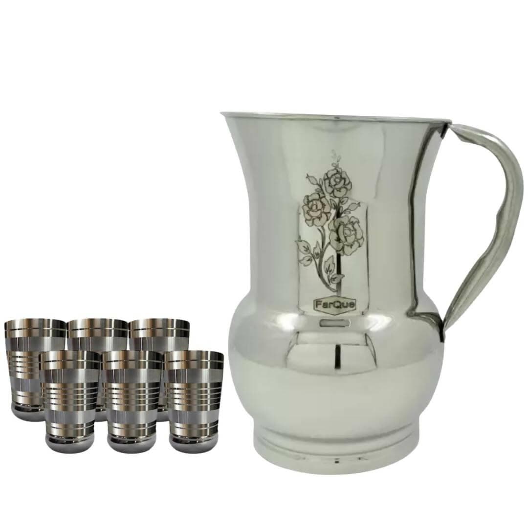 SHINI LIFESTYLE Stainless Steel Jug with Steel Glass Set 7pc - HalfPe