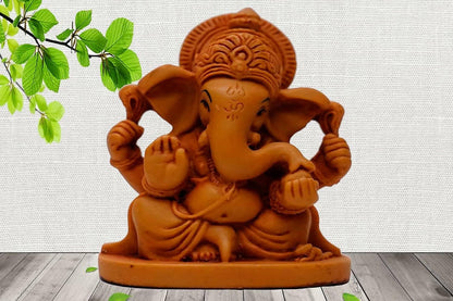 KariGhar Ganpati Bappa Idol for Home/Car Dashboard (Brown, 2X2.75X4 inches) - HalfPe