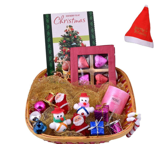 MANTOUSS Christmas Gift Hamper-Chocolate in a Decorated Box + Christmas Tree Decoration Set + scenetd Candle + Christmas Card + Santa Cap - HalfPe