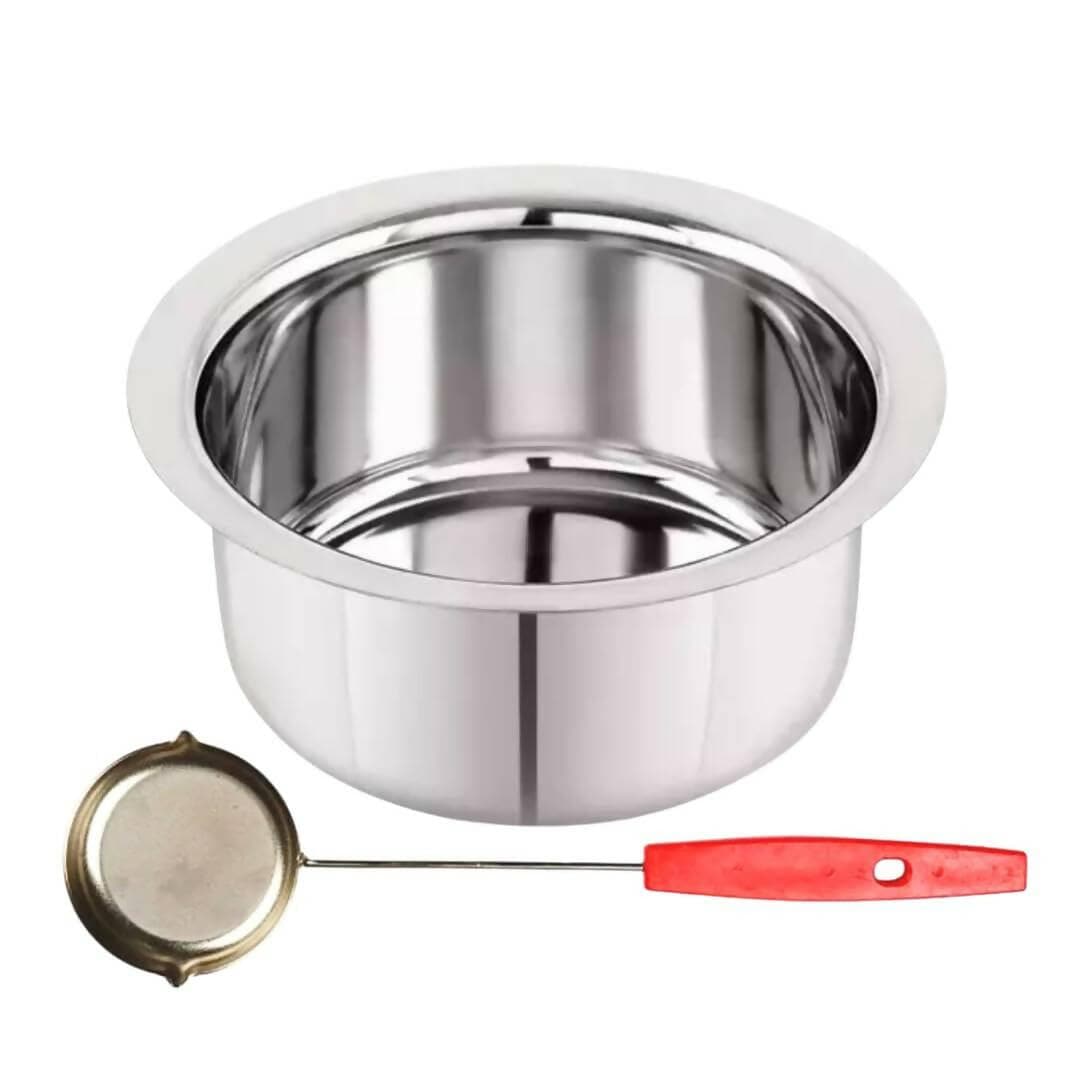 SHINI LIFESTYLE Steel Bhagona,Tope, Milk Pot 22cm with Water Dispenser Ladle, dolu, doya (18cm) - HalfPe