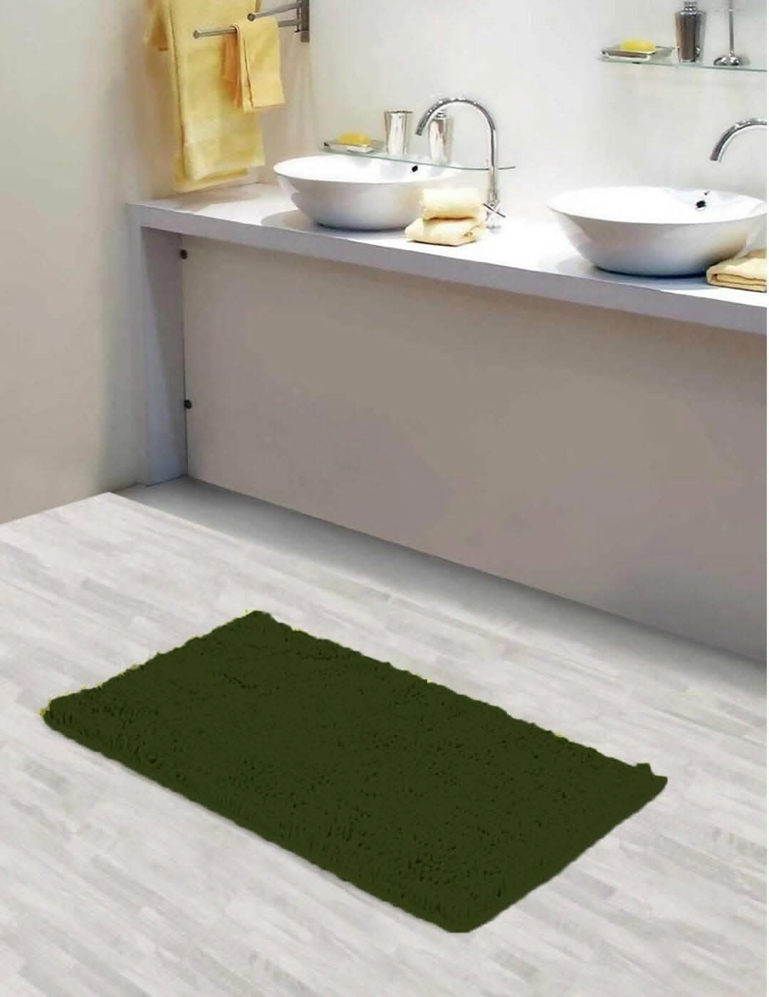 Lushomes bathroom mat, anti slip mat for bathroom floor, 1200 GSM Floor Mat with High Pile Microfiber, door mats for bathroom, kitchen mat, mats (16 x 24 Inch, Single Pc, Green) - HalfPe