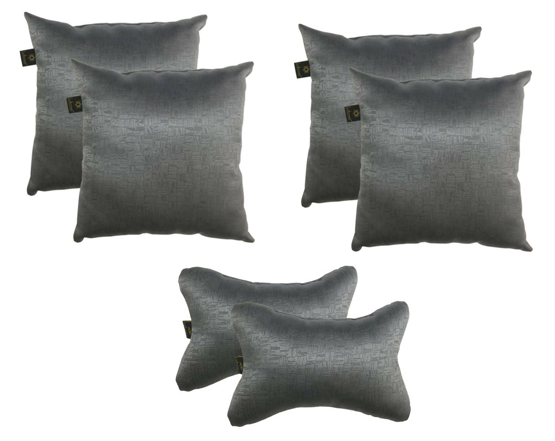 Lushomes car pillows and cushions, Textured Grey car pillow, cushion for car, pillows for car, car pillow set of 6, car cushion set(4 pc Cushions-12 x 12 inches & 2 pcs Neck Rest Pillow 6x10 inches) - HalfPe