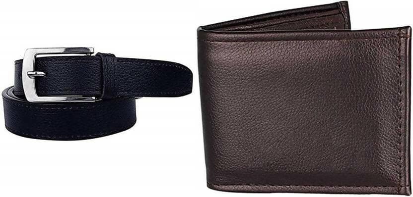 Men's Light Weight Leather Wallet and Belt Combo in Dark Brown and Black - HalfPe