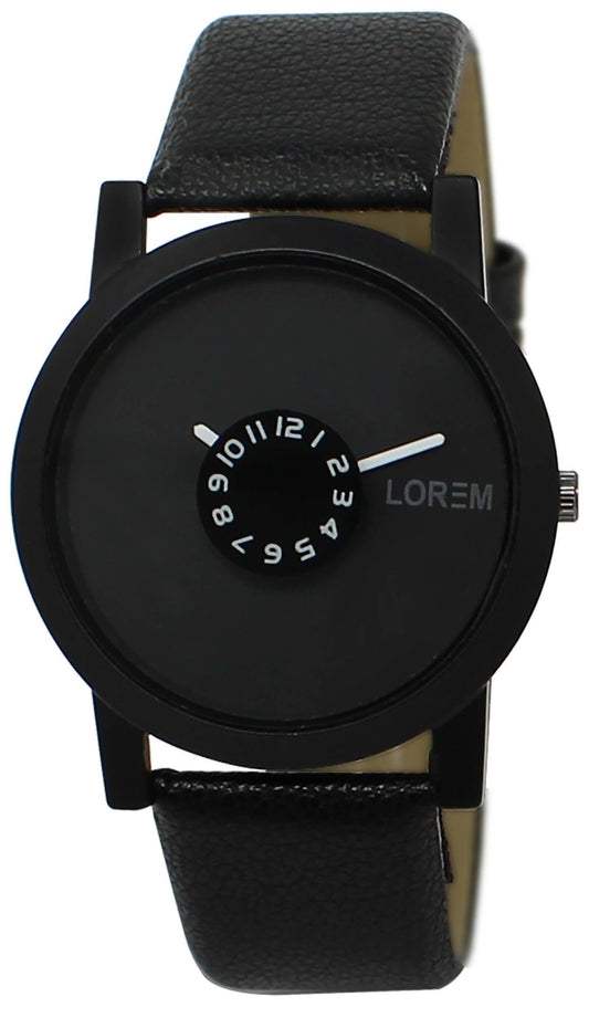 LOREM Black Slim Analog Watch For Men LR25 - HalfPe