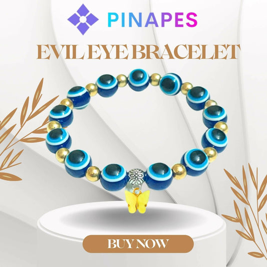 Pinapes yellow Butterfly Beads and Evil Eye Charm Bracelet A Must-Have for Fashionable and Superstitious Women(dark blue) - HalfPe