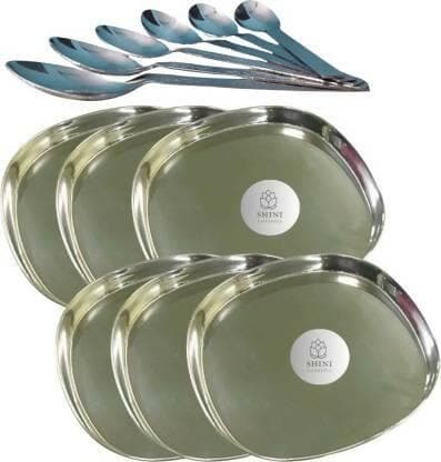 SHINI LIFESTYLE Stainless Steel Serving Plate With Table Spoons (Pack of 12) - HalfPe