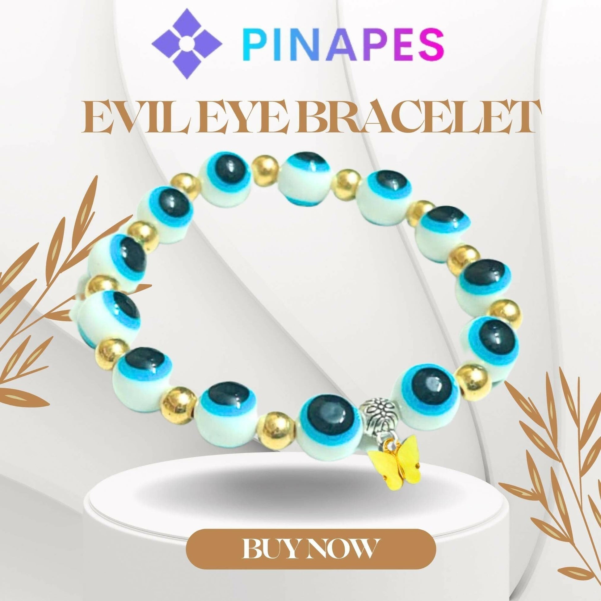 Pinapes yellow Butterfly Beads and Evil Eye Charm Bracelet A Must-Have for Fashionable and Superstitious Women (white) - HalfPe