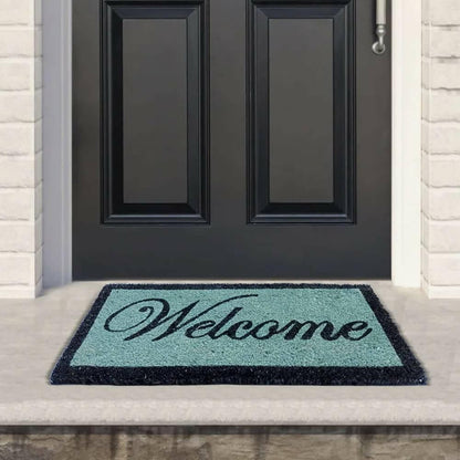 Mats Avenue Coir Door Mat 30x60 cm Hand Printed Pattern Black and Green Welcome for All Floor and Entrance (Set of 2) - HalfPe