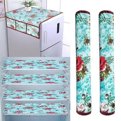 WISHLAND Double Door Fridge Cover Combo Set of 1 Fridge Top Cover And 4 Multipurpose Fridge Mats (Blue) - HalfPe