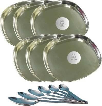 SHINI LIFESTYLE Stainless Steel Serving Plate With Table Spoons (Pack of 12) - HalfPe