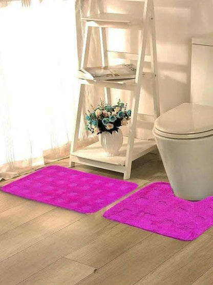 Lushomes Anti Slip Microfiber, bathroom mat, Polyester Pink Extra Large Bath Mat Set, door mats for bathroom (Bathmat 19 x 30 inches, Pack of 2, Contour 19 x 18 inches, Pack of 2) - HalfPe